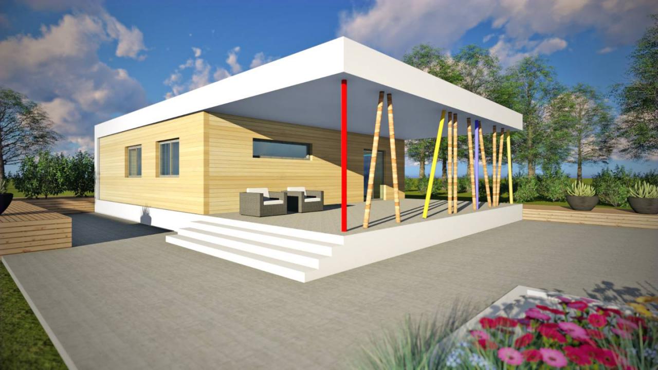 Progetto casa bio in legno con patio a Piacenza